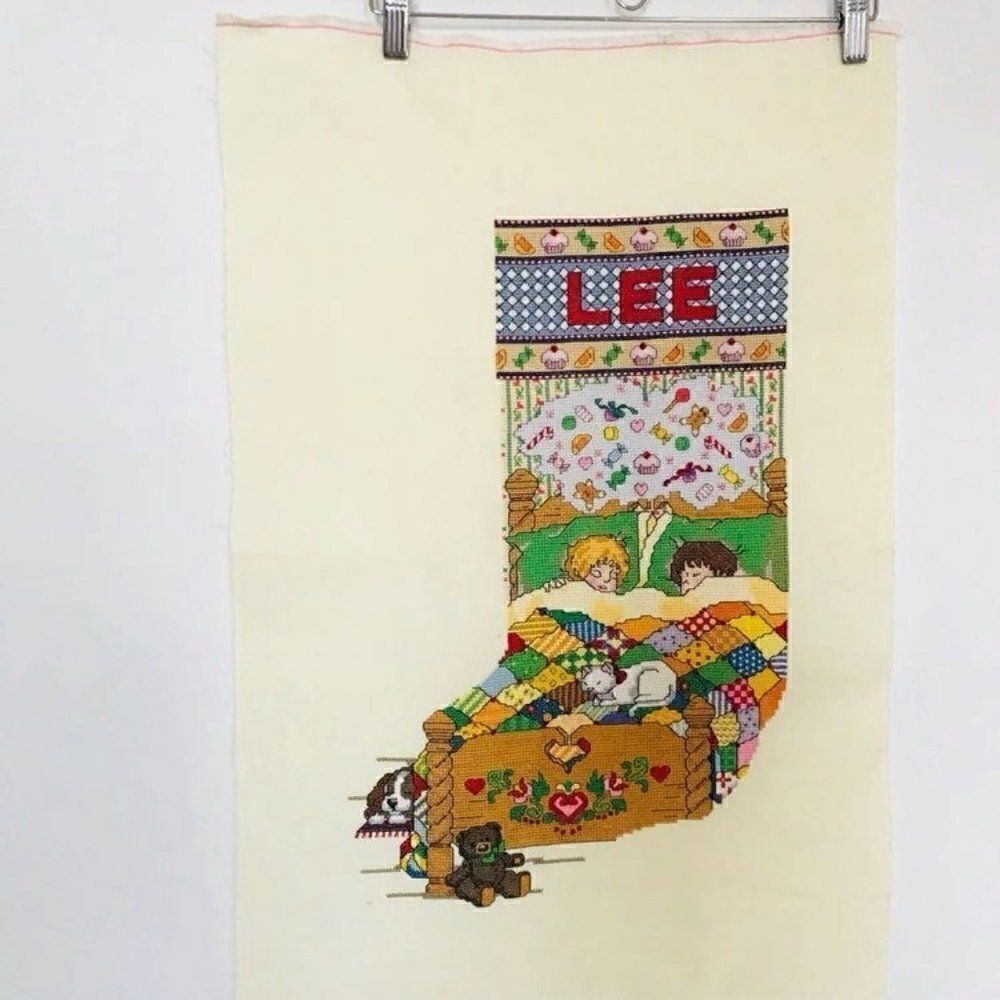 Christmas Stocking Embroidered Vintage